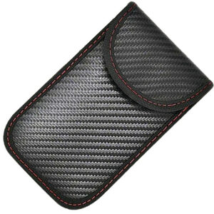 Car Key Signal Blocker Faraday RFID Wallet - Black with Red Stitching